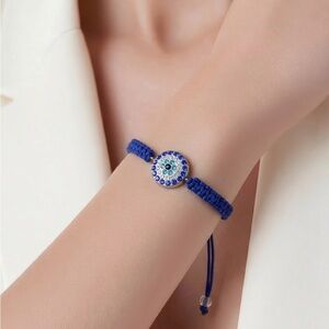 Handmade Knitted Blue evil eye bracelet